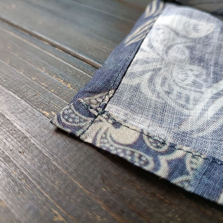 Camisa de lino con manga larga y botones de rana, con diseño geométrico de Buddha Stones , pájaros y flores - image 12