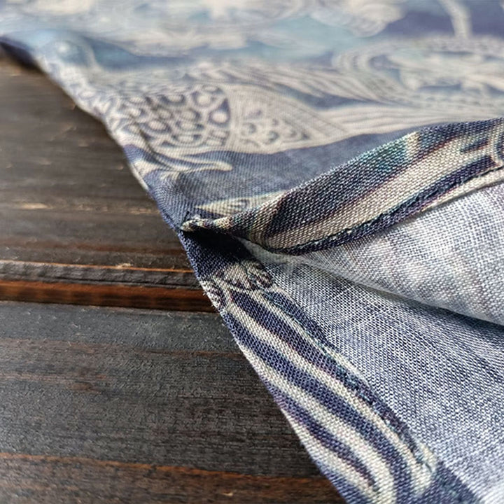 Camisa de lino con manga larga y botones de rana, con diseño geométrico de Buddha Stones , pájaros y flores - image 11