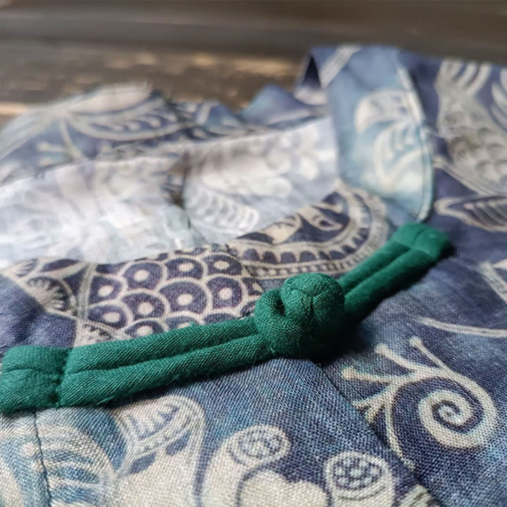 Camisa de lino con manga larga y botones de rana, con diseño geométrico de Buddha Stones , pájaros y flores - image 8