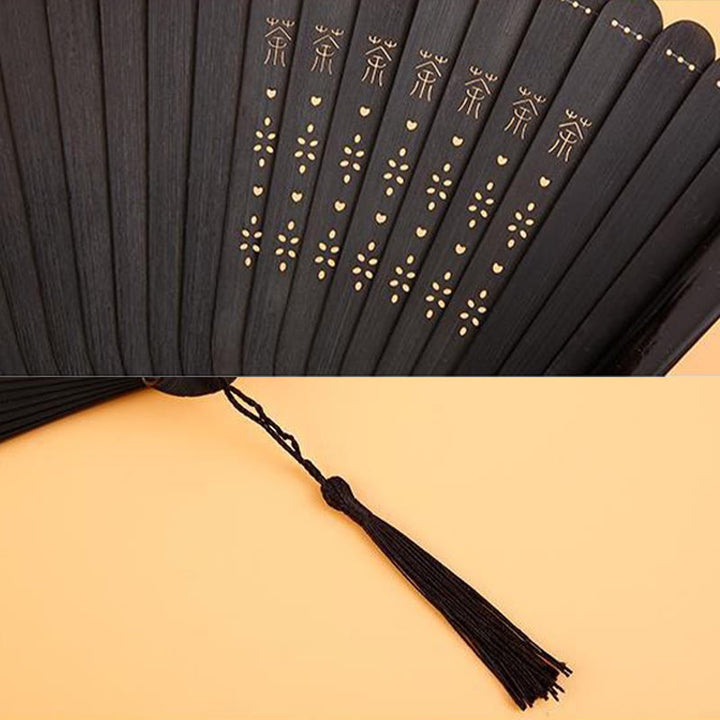 Buddha Stones Abanico plegable de bambú de mano con diseño de flor de hibisco y ciruelo - image 9