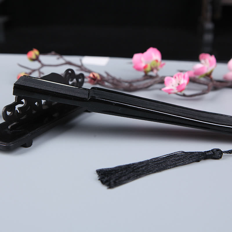 Buddha Stones Abanico plegable de bambú de seda con diseño de flor de cerezo Sakura y camelia de 21 cm - image 4