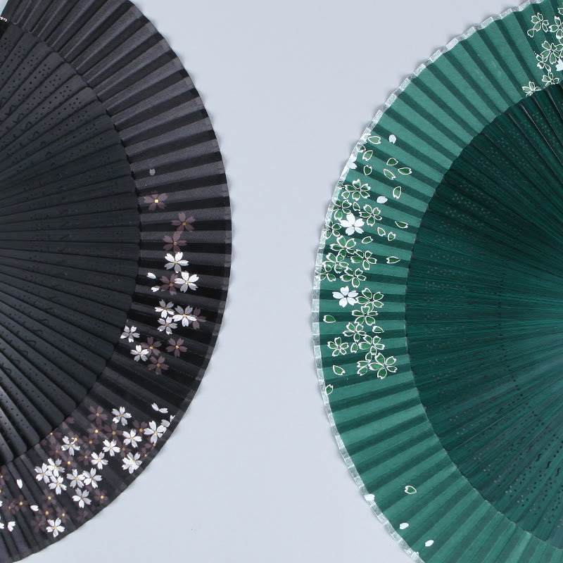 Buddha Stones Abanico plegable de bambú de seda con diseño de flor de cerezo Sakura y camelia de 21 cm - image 6