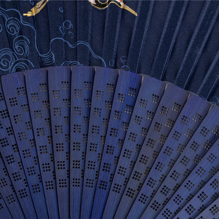 Buddha Stones Abanico plegable de bambú de seda de mano con diseño de grulla, libélula, loto, peonía, flor de ciruelo y mariposa, 22,5 cm - image 3