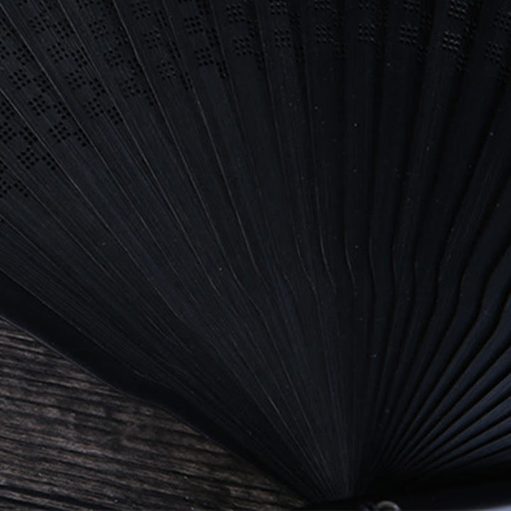 Buddha Stones Abanico plegable de bambú de seda de mano con diseño de montañas, ciruelo, flor de loto, urraca y hojas de bambú, 22,5 cm - image 16