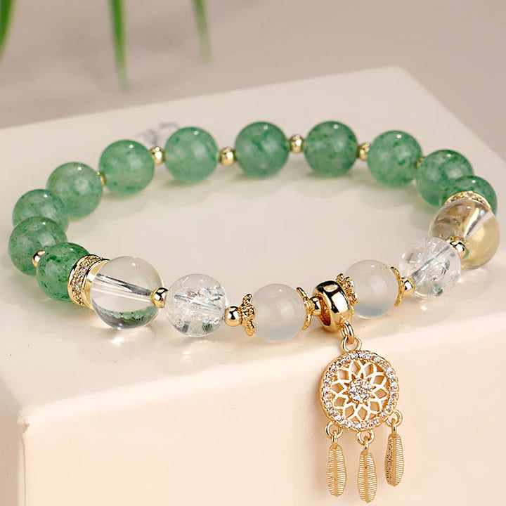 Buddha Stones Pulsera curativa atrapasueños de cristal de amatista y cuarzo fresa verde - Cuarzo fresa verde (circunferencia de muñeca 14-16 cm) - image 0