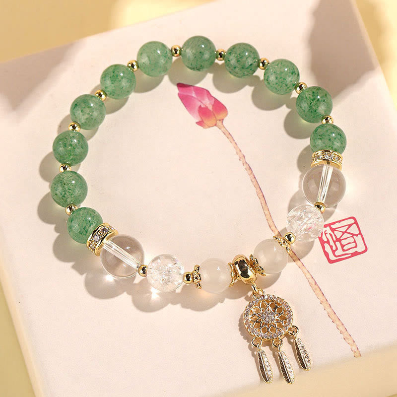 Buddha Stones Pulsera curativa atrapasueños de cristal de amatista y cuarzo fresa verde - image 1
