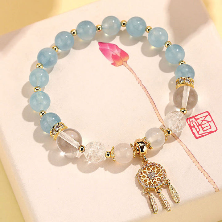 Buddha Stones Pulsera curativa atrapasueños de cristal de amatista y cuarzo fresa verde - Aguamarina (circunferencia de la muñeca 14-16 cm) - image 13