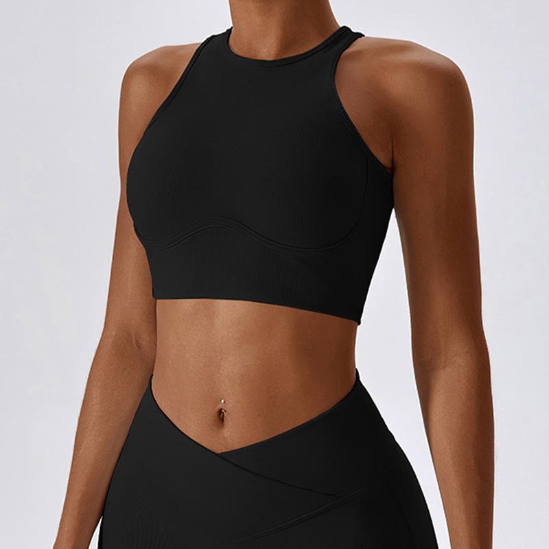 Top corto sin mangas con Buddha Stones y pantalones acampanados para deportes, fitness y yoga