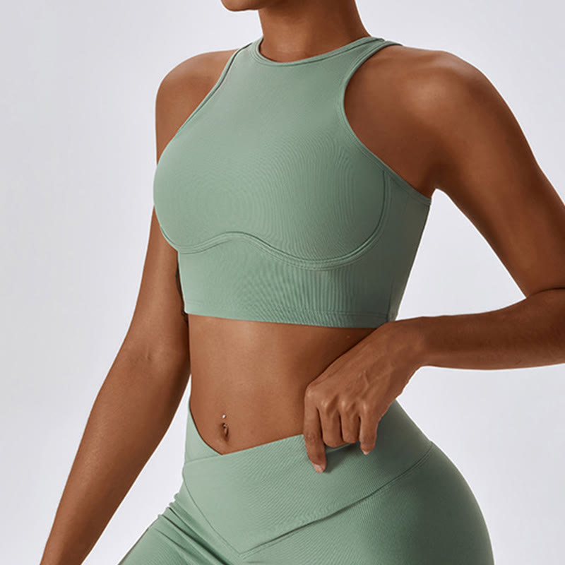 Top corto sin mangas con Buddha Stones y pantalones acampanados para deportes, fitness y yoga