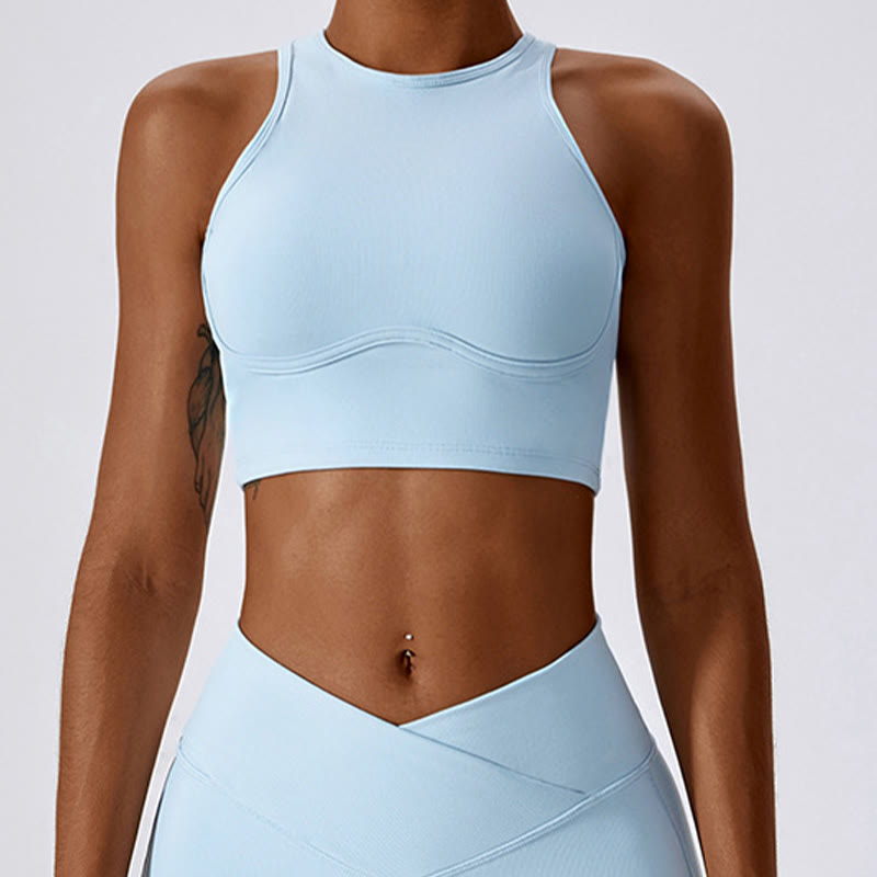 Top corto sin mangas con Buddha Stones y pantalones acampanados para deportes, fitness y yoga