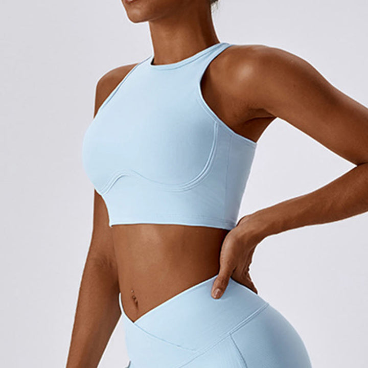 Top corto sin mangas con Buddha Stones y pantalones acampanados para deportes, fitness y yoga