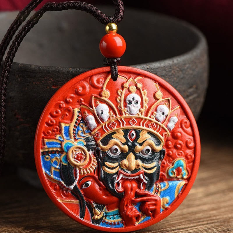 Buddha Stones Colgante de collar con bendición de cinabrio pintado de la diosa Zakiram de la riqueza - image 0