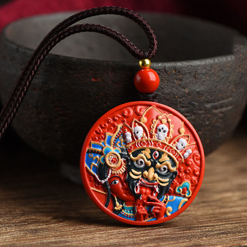 Buddha Stones Colgante de collar con bendición de cinabrio pintado de la diosa Zakiram de la riqueza - Zakiram pequeño 30*7 mm - image 1
