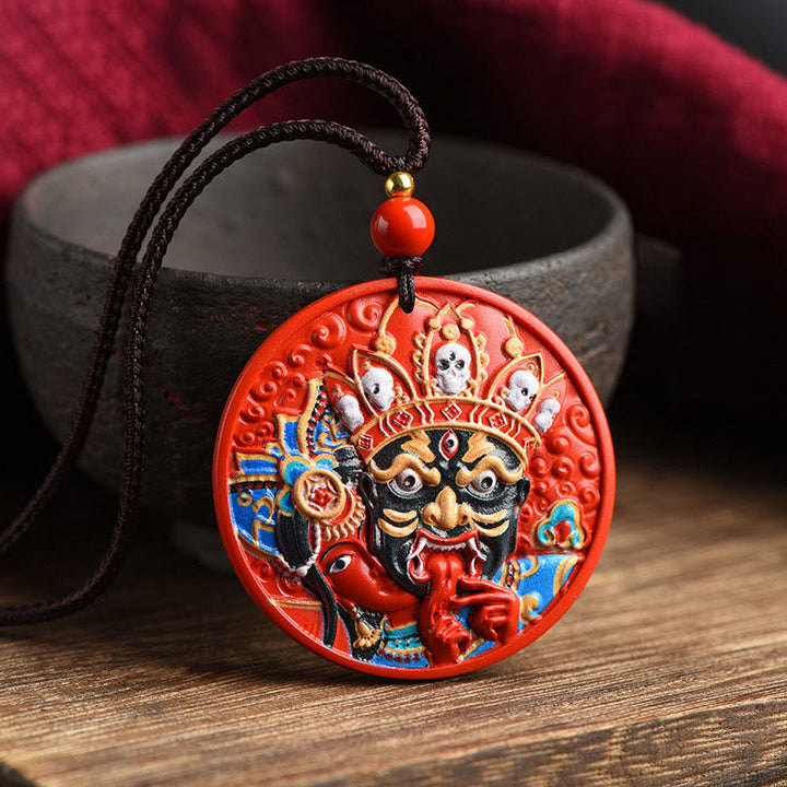 Buddha Stones Colgante de collar con bendición de cinabrio pintado de la diosa Zakiram de la riqueza - Zakiram grande 40*8 mm - image 2
