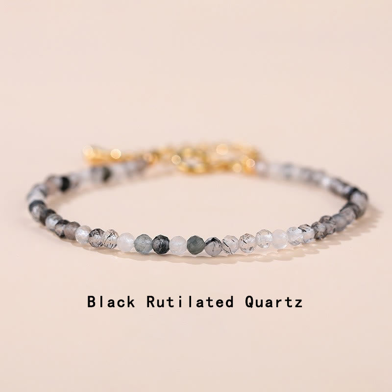 Pulsera de cadena curativa con Buddha Stones, cuarzo fresa, prehnita, peridoto, lazurita, lapislázuli, cristal rosa y turmalina. - Cuarzo rutilado negro (circunferencia de la muñeca: 14-17 cm) - image 19