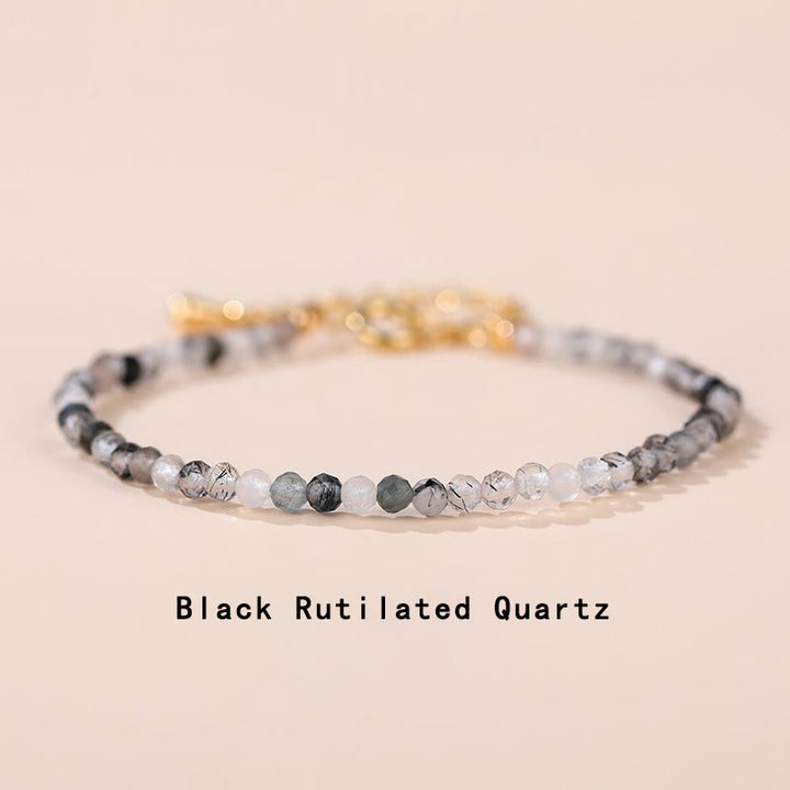 Pulsera de cadena curativa con Buddha Stones, cuarzo fresa, prehnita, peridoto, lazurita, lapislázuli, cristal rosa y turmalina. - Cuarzo rutilado negro (circunferencia de la muñeca: 14-17 cm) - image 19