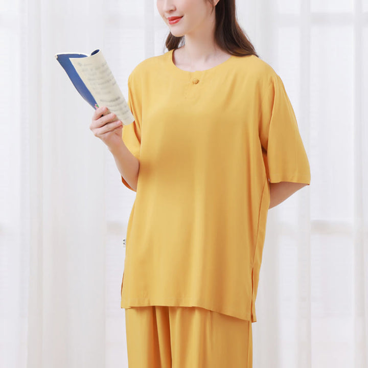 Buddha Stones Conjunto unisex de 2 camisetas y pantalones de media manga para meditación, zen, tai chi, algodón y lino. - image 4