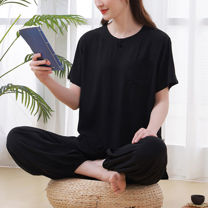 Buddha Stones Conjunto unisex de 2 camisetas y pantalones de media manga para meditación, zen, tai chi, algodón y lino. - image 15