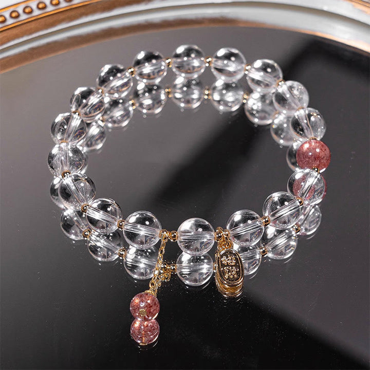 Buddha Stones Pulsera de cuarzo fresa de cristal blanco con amuleto curativo para atraer la fortuna - Cristal blanco (circunferencia de la muñeca 14-16 cm) - image 0