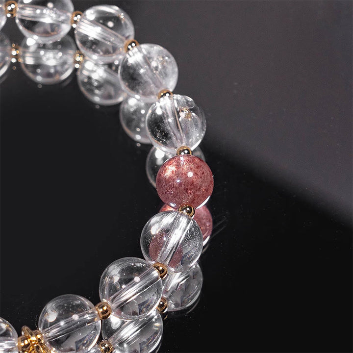 Buddha Stones Pulsera de cuarzo fresa de cristal blanco con amuleto curativo para atraer la fortuna - image 2