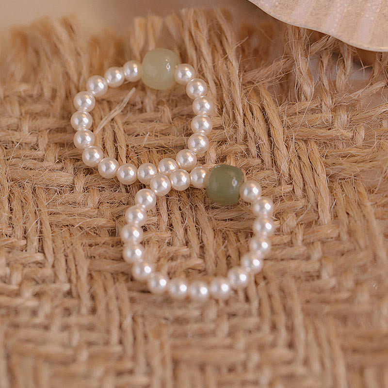 Buddha Stones Anillo de la suerte con cuentas redondas de jade y perlas - image 7