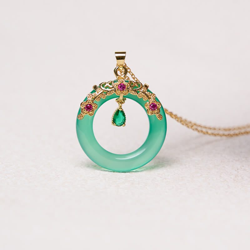 Buddha Stones Colgante de collar con diseño de hebilla de paz y fuerza de calcedonia verde - image 10