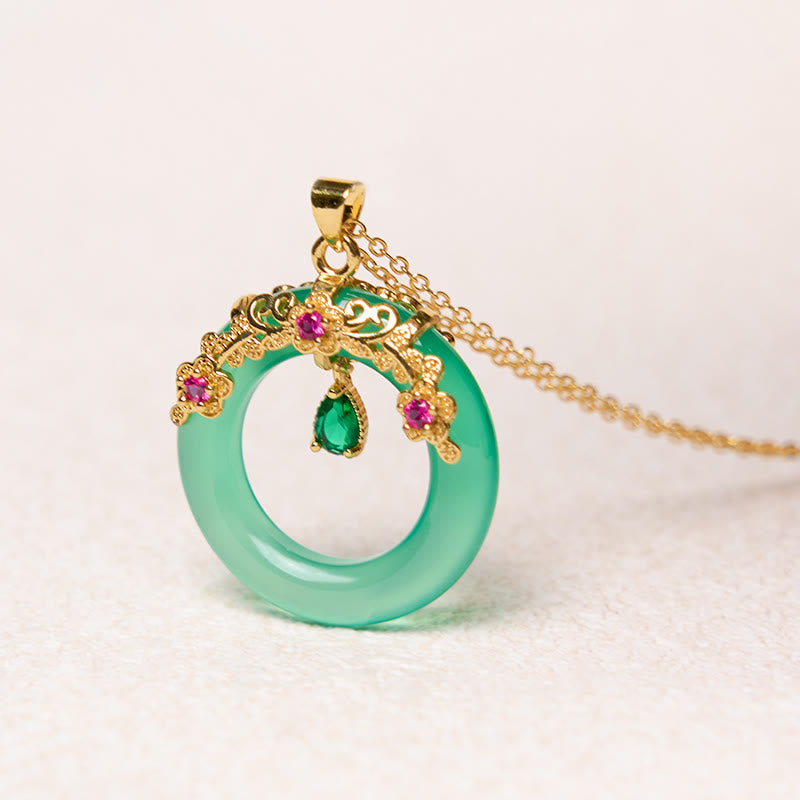 Buddha Stones Colgante de collar con diseño de hebilla de paz y fuerza de calcedonia verde - image 9