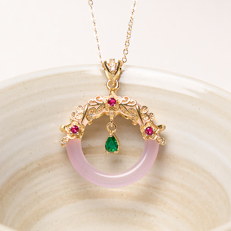 Buddha Stones Colgante de collar con diseño de hebilla de paz y fuerza de calcedonia verde - Calcedonia rosa - image 15