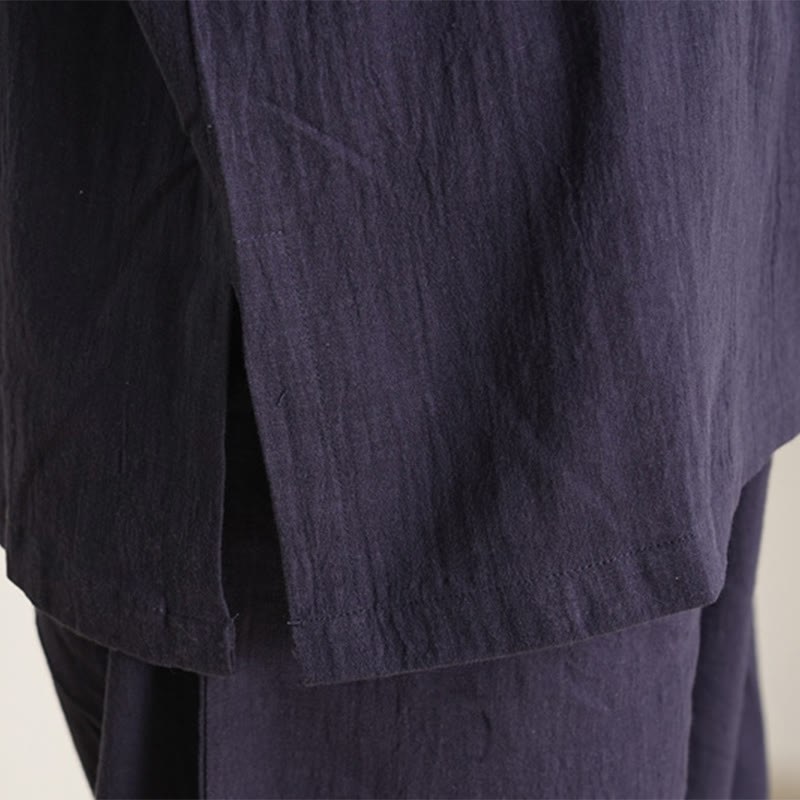 Conjunto de 2 piezas de camisa y pantalones de lino y algodón con cuello en V y mangas tres cuartos para mujer, con Buddha Stones , para meditación, zen y tai chi.