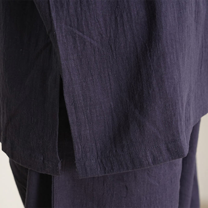 Conjunto de 2 piezas de camisa y pantalones de lino y algodón con cuello en V y mangas tres cuartos para mujer, con Buddha Stones , para meditación, zen y tai chi.
