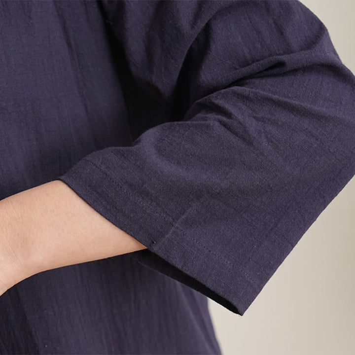 Conjunto de 2 piezas de camisa y pantalones de lino y algodón con cuello en V y mangas tres cuartos para mujer, con Buddha Stones , para meditación, zen y tai chi.