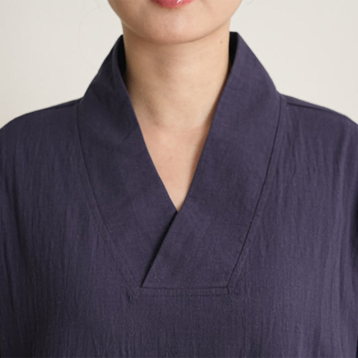 Conjunto de 2 piezas de camisa y pantalones de lino y algodón con cuello en V y mangas tres cuartos para mujer, con Buddha Stones , para meditación, zen y tai chi.