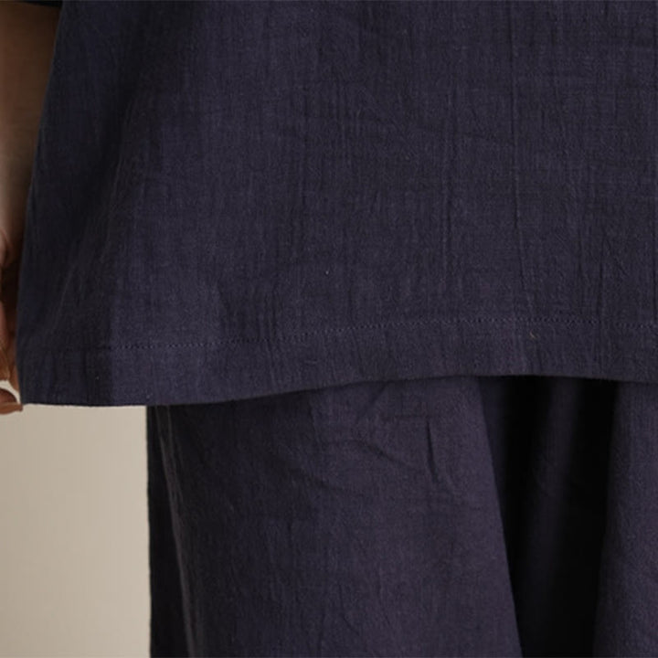 Conjunto de 2 piezas de camisa y pantalones de lino y algodón con cuello en V y mangas tres cuartos para mujer, con Buddha Stones , para meditación, zen y tai chi.