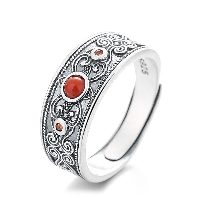 Buddha Stones Anillo de plata de ley 925 con ágata roja incrustada y nubes auspiciosas para el pensamiento lógico. - Ágata roja 3,4 g (ajustable) - image 4