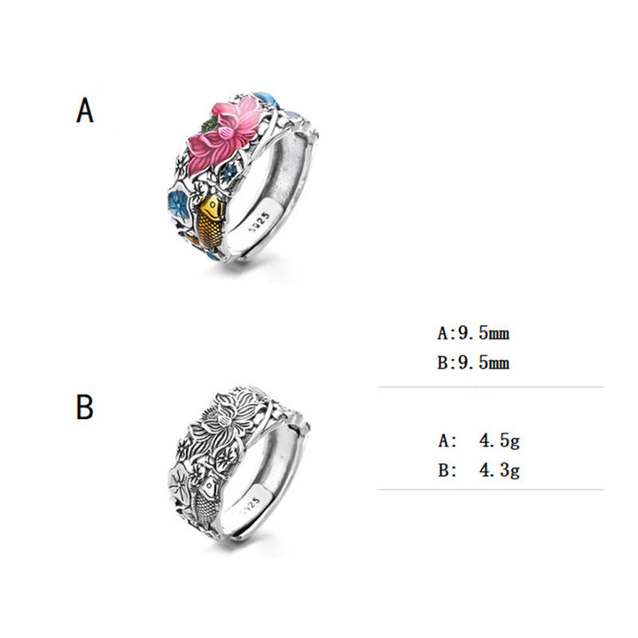 Buddha Stones Anillo de prosperidad con flor de loto y pez koi en plata de ley 925 - image 9