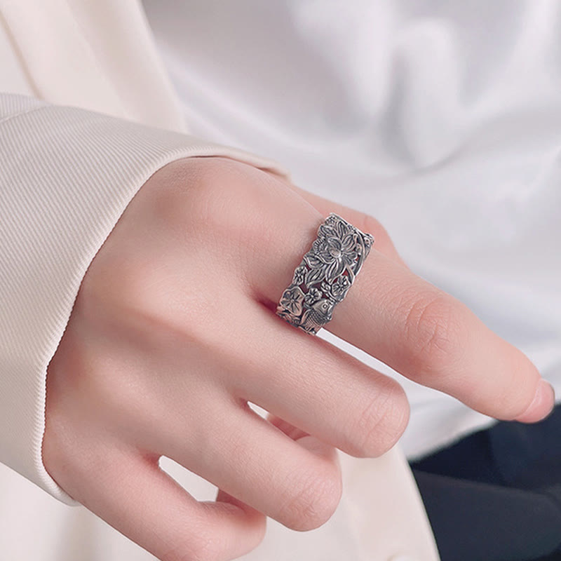 Buddha Stones Anillo de prosperidad con flor de loto y pez koi en plata de ley 925 - image 7