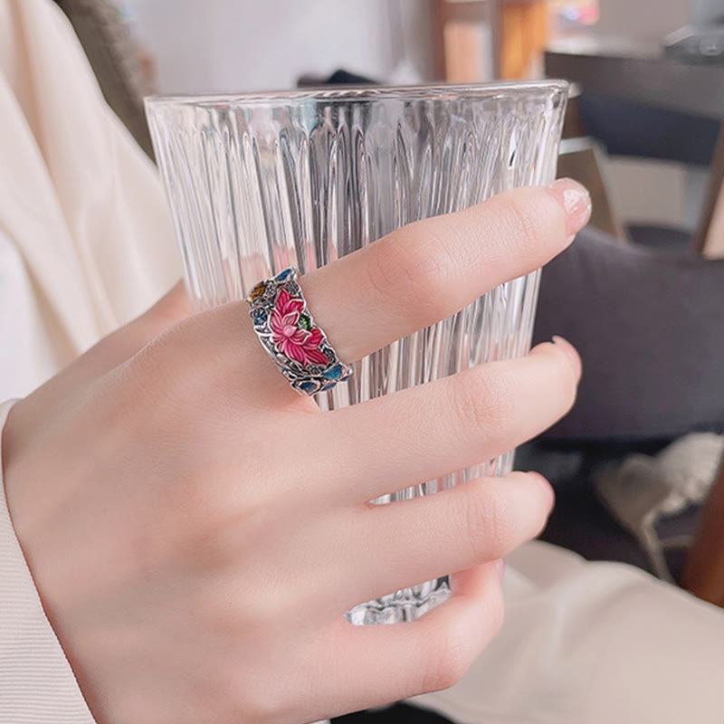 Buddha Stones Anillo de prosperidad con flor de loto y pez koi en plata de ley 925 - image 5