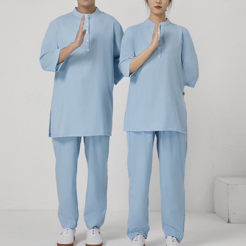 Buddha Stones Conjunto de 2 piezas de camisa de manga tres cuartos con botones para hombre, pantalones de meditación, zen, tai chi, algodón y lino - image 8