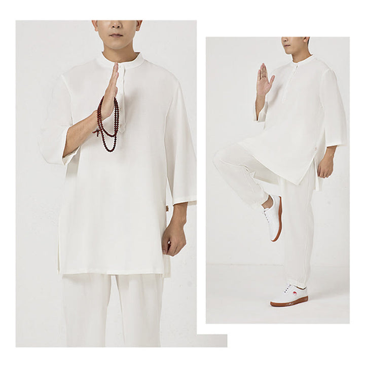 Buddha Stones Conjunto de 2 piezas de camisa de manga tres cuartos con botones para hombre, pantalones de meditación, zen, tai chi, algodón y lino - image 4