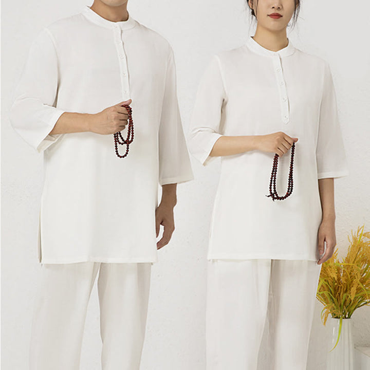 Buddha Stones Conjunto de 2 piezas de camisa de manga tres cuartos con botones para hombre, pantalones de meditación, zen, tai chi, algodón y lino - image 3
