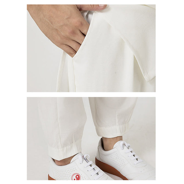 Buddha Stones Conjunto de 2 piezas de camisa de manga tres cuartos con botones para hombre, pantalones de meditación, zen, tai chi, algodón y lino - image 6