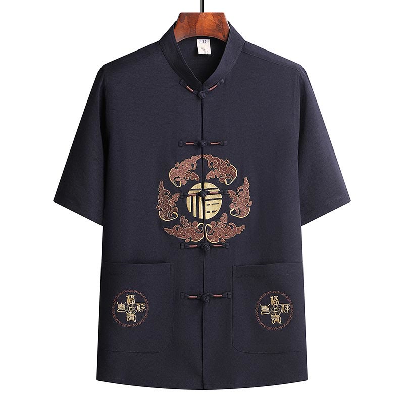 Buddha Stones Traje Tang con personaje Fu, uniforme tradicional Hanfu, camiseta de manga corta, pantalones, conjunto para hombre - image 19