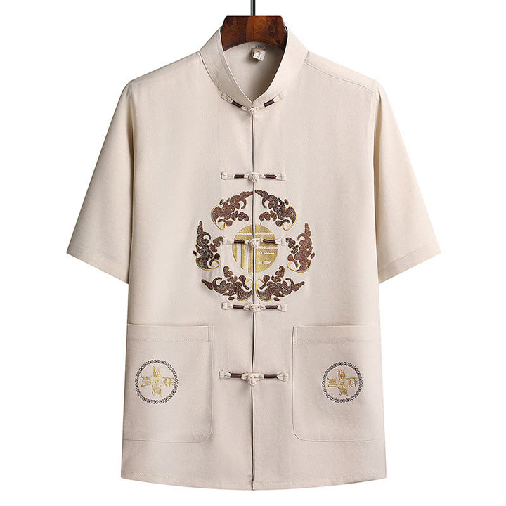 Buddha Stones Traje Tang con personaje Fu, uniforme tradicional Hanfu, camiseta de manga corta, pantalones, conjunto para hombre - image 28