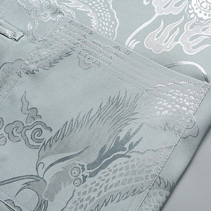 Buddha Stones Traje Tang con estampado de dragón, uniforme tradicional Hanfu, camiseta de manga corta, pantalones, conjunto para hombre - image 5