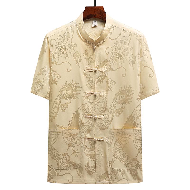 Buddha Stones Traje Tang con estampado de dragón, uniforme tradicional Hanfu, camiseta de manga corta, pantalones, conjunto para hombre - image 14