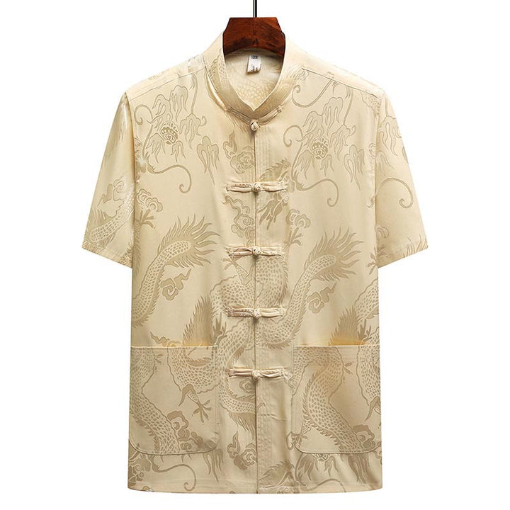 Buddha Stones Traje Tang con estampado de dragón, uniforme tradicional Hanfu, camiseta de manga corta, pantalones, conjunto para hombre - image 14