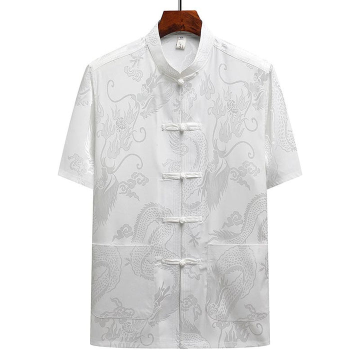 Buddha Stones Traje Tang con estampado de dragón, uniforme tradicional Hanfu, camiseta de manga corta, pantalones, conjunto para hombre - image 17