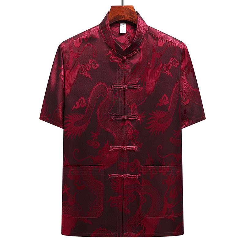 Buddha Stones Traje Tang con estampado de dragón, uniforme tradicional Hanfu, camiseta de manga corta, pantalones, conjunto para hombre - image 20