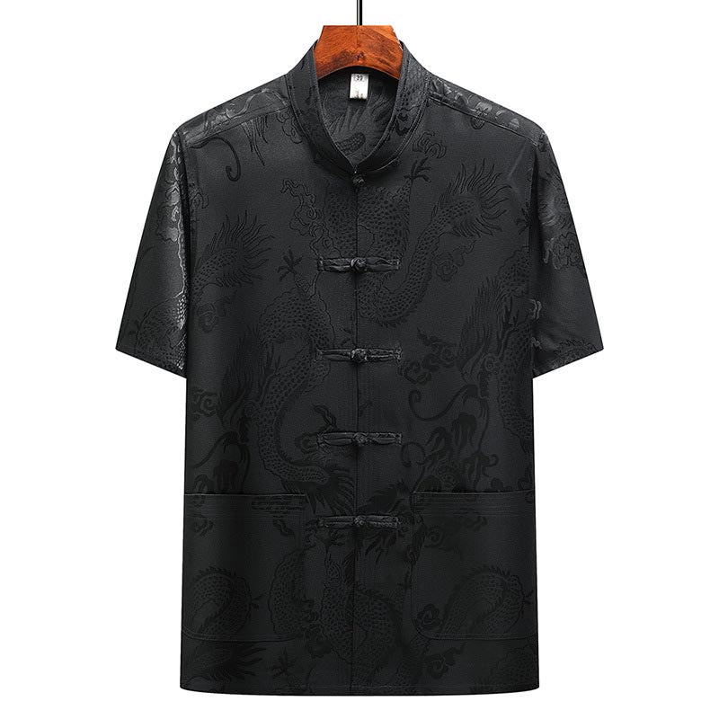 Buddha Stones Traje Tang con estampado de dragón, uniforme tradicional Hanfu, camiseta de manga corta, pantalones, conjunto para hombre - image 26