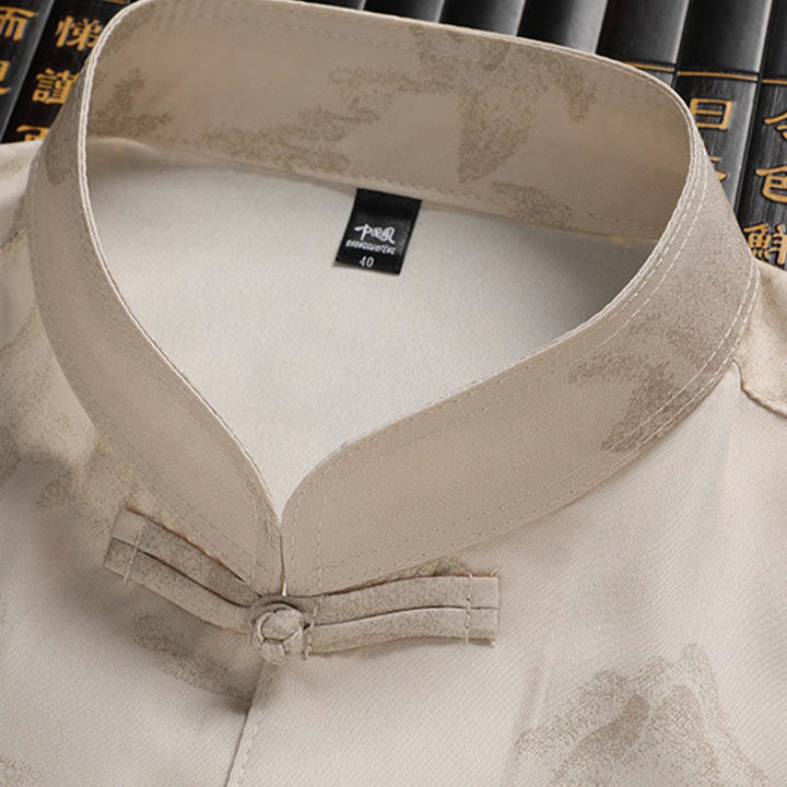 Traje Tang con Buddha Stones , montañas y árboles, uniforme tradicional Hanfu, camiseta de manga corta, pantalones, ropa para hombre - image 4